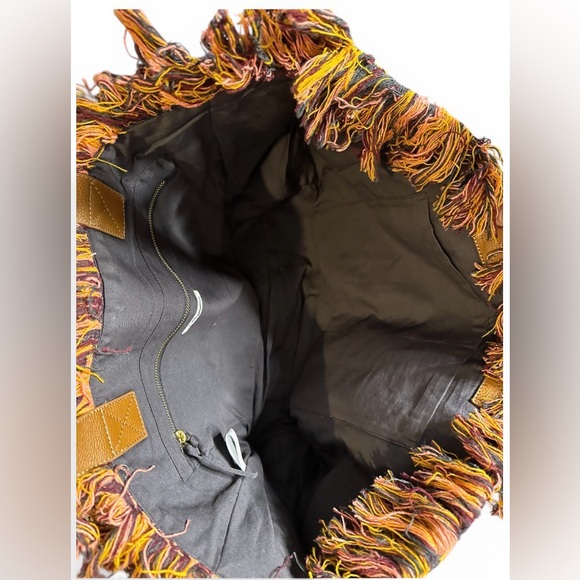 Anthropologie Canvas Swirl Tote, Fabric Bag, Fabric Purse, Fringe, Multi, NWT - Picture 3 of 5